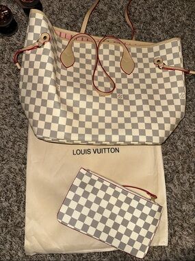 LV Dupe Medium Neverfull Tote with Red Trim Pink Interior